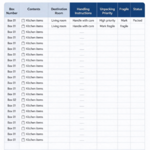Moving Box Inventory and Packing Checklist
