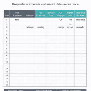 Vehicle Maintenance and Mileage Log