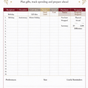 Holiday Gift Planner and Budget Tracker